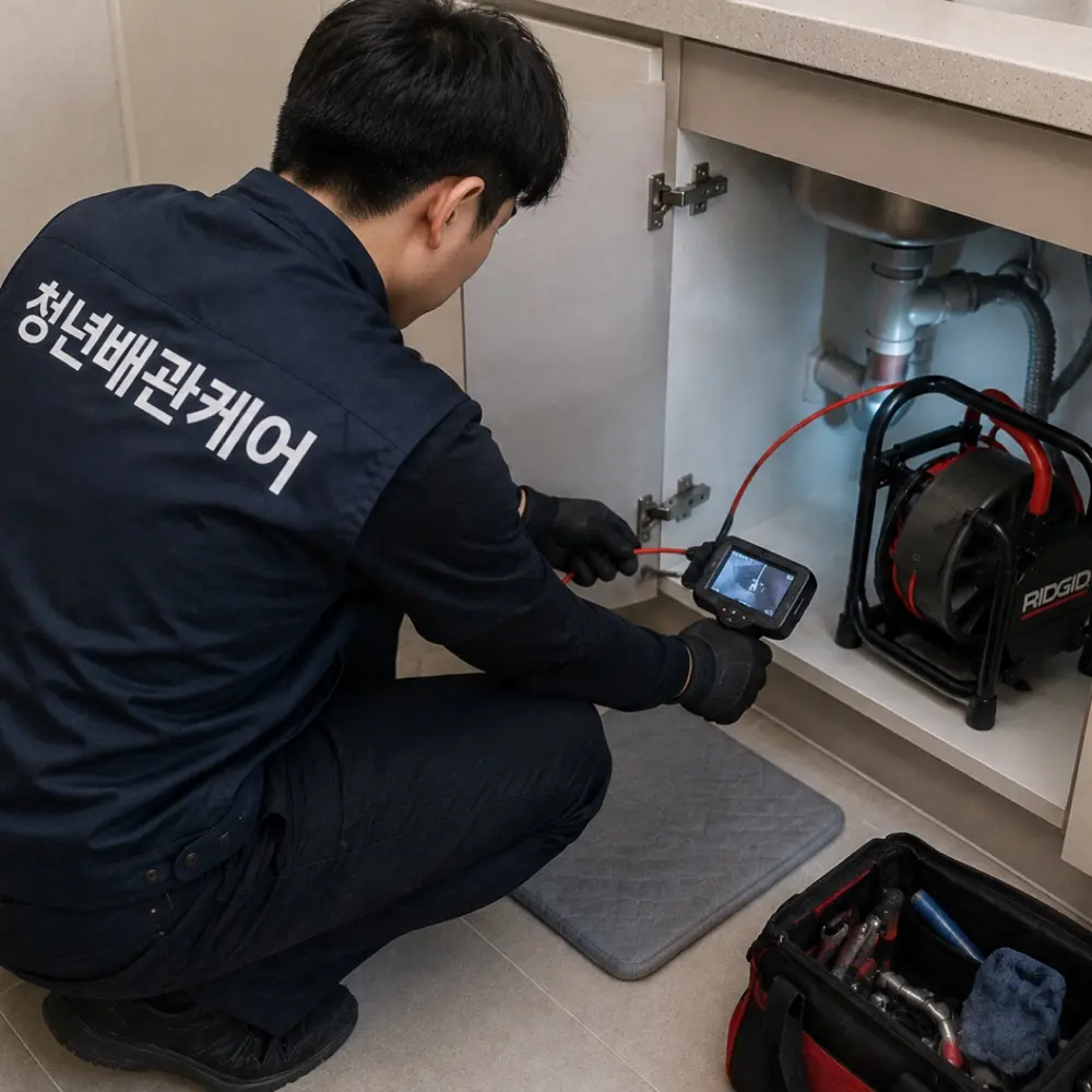 세면대·싱크대 배수관 내부를 관로내시경으로 확인하는 욕실 막힘 진단